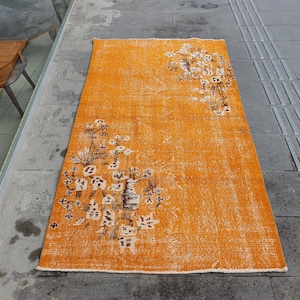 Orange Small Rug, Farmhouse Rug, kilim Rug, carpet Rug, Design Rug, decor rug,turkish Rug,Bohemian Rug,Anatolian Rug,3&#39;7&#39;&#39; feet x 6&#39;8&#39;&#39; feet