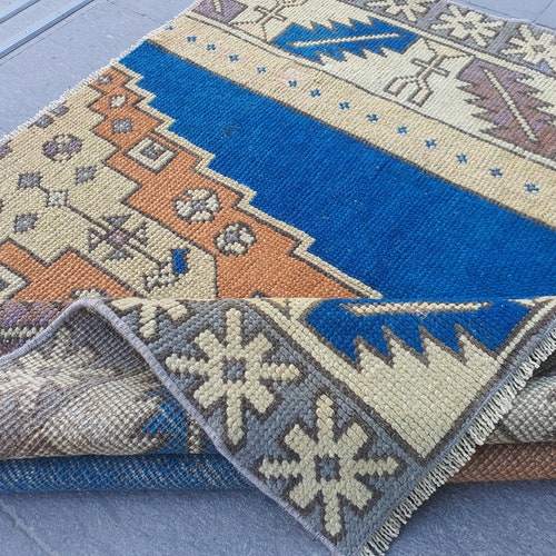 Turkish rug, Blue bath rug ,Vintage shops rug, welcome rug, carpet kilims, oushak Rug, Anatolian rug, Tribal Rug, boho Rug,3'5'' feet x 4'1'' feet