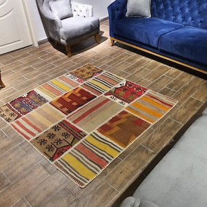 Area Rug, Oushak Rug, Turkish Rug,Bath kilim Patchwork sguare kilim,Colorful Rug,Living room Rug,oriental rug,kilim rug, 4&#39;8&#39;&#39; ft x 4&#39;8&#39;&#39; ft