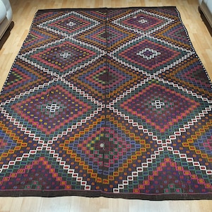 Hand Knotted Rug, Carpet Rug, kilims Rug, Ethnic Rug, Design Rug, Baho Rug, Oushak Rug, Tribal Rug, oriental Rug, 6&#39;8&#39;&#39; feet x 9&#39;1&#39;&#39; feet