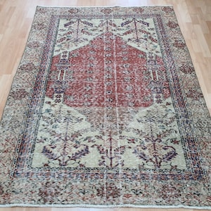 4x6 rug,Red small rug Vintage Rug, Floral Rug, Nomadic Rug, Living room rug,handknotted rug, hallway rug,oushak rug,kitchen rug,turkish rug