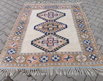 Tappeto etnico, tappeto in lana d&#39;area, tappeto da soggiorno, tappeto eclettico, tappeto di design, tappeto decorativo, tappeto turco, tappeto Boho, tappeto anatolico, 4&#39;7&#39;&#39; ft x 5&#39;4&#39;&#39; ft
