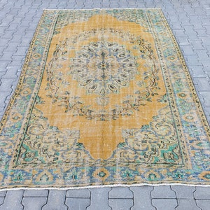 Turkish rug, Area Rug, Vintage rug, orange rug, Handknotted rug, Decorative oushak Rug, Anatolian rug, boho Rug, 5&#39;8&#39;&#39; feet x 9&#39;1&#39;&#39; feet