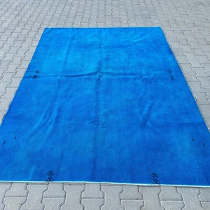 Blauw tapijt, tapijttapijt, woonkamertapijt, blauw tapijt, Oushak-tapijt, handgemaakt tapijt, Turks tapijt, boho-tapijt, stamtapijt, 6&#39;4&#39;&#39; x 9&#39;3&#39;&#39; voet
