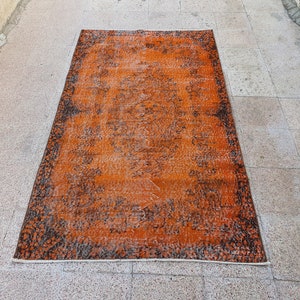 Area Rug, Oushak Rug, Turkish Rug, Vintage Rug, Small Rug, entry way Rug, Orange Rug, oriental rug, kilim rug, 3&#39;7&#39;&#39; feet x 6&#39;5&#39;&#39; feet