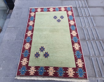 Tappeto turco, tappeto arredo, tappeto vintage, tappeto annodato a mano, tappeti piccoli, tappeto in lana, tappeto Oushak, tappeto anatolico, tappeto Boho, piedi 3’1’’ x 4’8’’