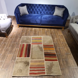 Area Rug, Oushak Rug, Turkish Rug, Vintage Rug, Patchwork small kilim, Colorful Rug, Living room Rug,kilim rug, 3&#39;6&#39;&#39; ft x 5&#39;1&#39;&#39; ft