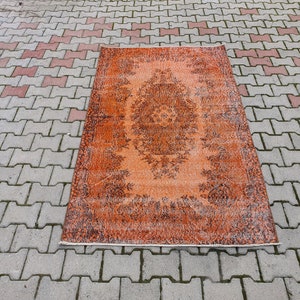 Area Rug, Oushak Rug, Turkish Rug, Vintage Rug, Small Rug, entry way Rug, Orange Rug, oriental rug, kilim rug, 3&#39;9&#39;&#39; feet x 6&#39;5&#39;&#39; feet