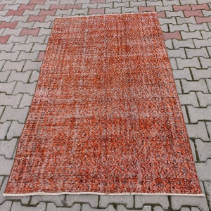 Nomad Rug, Turkish rug, Area Rug, Vintage orange rug, Handknotted rug, oushak Rug, Anatolian rug, Tribal Rug, boho Rug, 3&#39;8&#39;&#39; ft x 6&#39;6&#39;&#39; ft