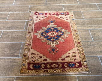 Welcome Rug, Oushak Rug, bathmat blue  rugs, orange mat,Turkish Rug, Vintage small Rug, door mat Rug, entry way Rug, 1&#39;9&#39;&#39; feet x 2&#39;7&#39;&#39; feet
