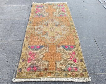 Handgeknüpfter Oushak Teppich, Vintage Teppich, Wollteppich, Wollteppich, Orientteppich, Orientteppich, Kelimteppich, 30cm x 90cm