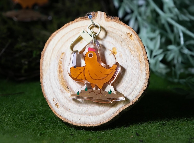 Chicken With a Knife Keychain Chicken Keychain Cute Keychain Chicken