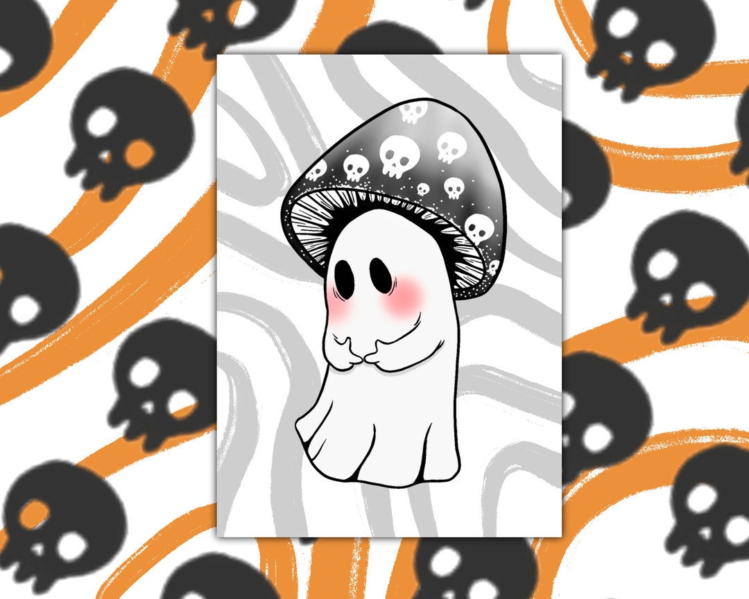 Cute Mushroom Ghost Art Print, Dorm Decor, Halloween Decoration - Etsy