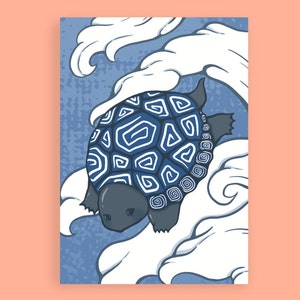 Turtle Art Print, Turtle Wave Artwork