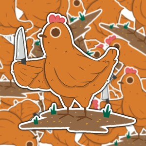 Chicken with a Knife Sticker, Cute Chicken Sticker, Laptop Stickers, Kawaii Stickers, Water Bottle Sticker, Vinyl Sticker