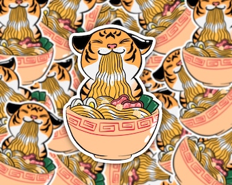Cute Tiger Ramen Sticker, Glossy Noodle Sticker, Ramen Sticker, Laptop Sticker