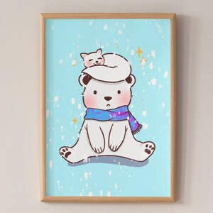 Cute Polar Bear Art Print, Aesthetic Wall Poster, Polar Bear Art Poster