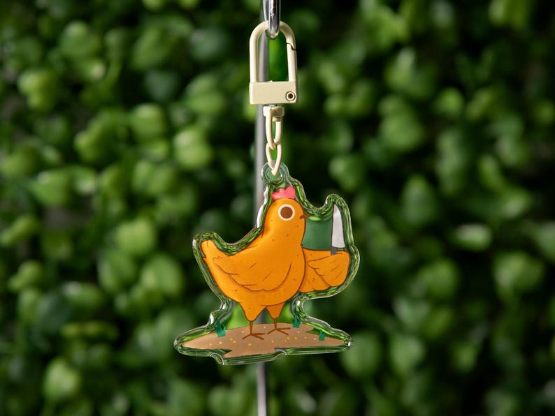 Chicken With a Knife Keychain Chicken Keychain Cute Keychain Chicken