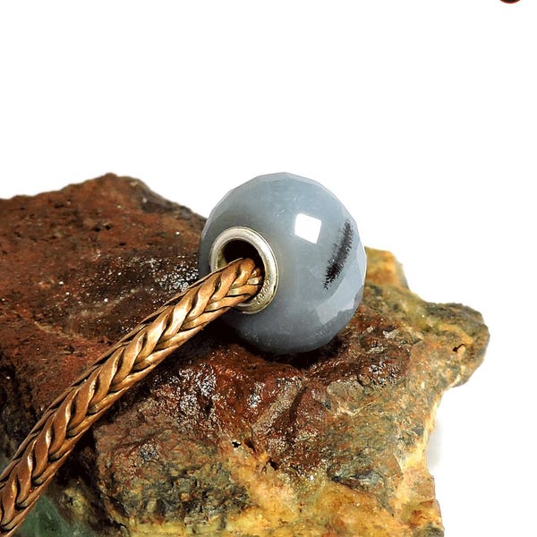 Perline europee con foro grande da 14 x 8 mm, in argento 925, con pietra preziosa Sagenite, Agata e Opale, adatte a Trollbeads, Pandora, Ohm e tutti i tipi di braccialetti.