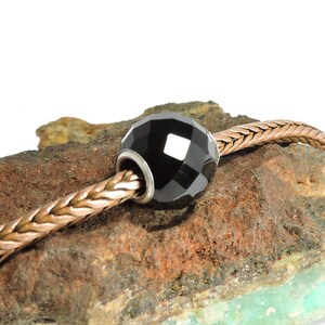Round Natural Black Onyx Gemstone Beads 12mm Faceted Big Hole European Beads Fit In Trollbeads , Pandora ,Ohm , And all Kind Bracelets