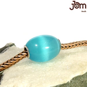 Amazing Blue Cat's Eye Smooth Bead, 14 x 18 mm Gemstone Large Hole Barrel Beads - Fits All European Charm Bracelets Big Core Jbmbeadsstore