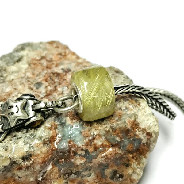 AAAA+ Quality Natural Golden Rutile Gemstone 14 x 8 mm Smooth Big Hole European Beads Fit In all Kind Bracelets Charm Weel Shpa Rutile Beads