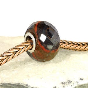 Œil de tigre rouge naturel - Jaspe hématite rubané - Perles de grenat et d'hématite à gros trou, compatibles avec les bracelets Trollbeads, Pandora, Ohm et autres.