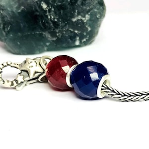 2 Pcs. Natural Dyed Ruby & Sapphire Gemstone 12mm Faceted Big Hole European Beads Fit All Kind Bracelets Beads Natural Beads Birthday Gift