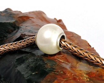 Milky White Freshwater Pearl Large Hole European Bracelets 12mm Beads Pearl Pendant Necklae Ring Bracelets Jewellery Beaded Bracelets Beads