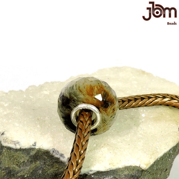 Najrzadszy naturalny kakoksenit rutyl, czarny i niebieski rulil w jednym kamieniu, kamień szlachetny, duże europejskie koraliki pasujące do koralików Trollbeads, Pandora, Ohm