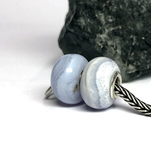 Matched Pair Natural Blue Lace Agate Gemstone Big Hole European Bracelets Beads Rondelle Faceted Large Hole Beaded Bracelets Beads