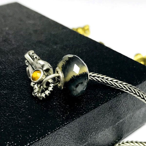 Natural Dendrite Opal Gemstone 14 x 8 mm Faceted Big Hole European Beads Fit In All Type Jewelery European Bracelet Large Hole Beads With Core