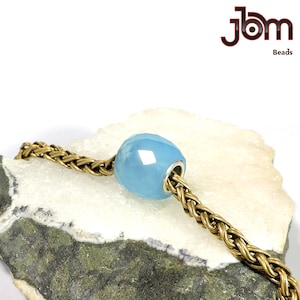 Natural Blue Chalcedony 12 x 10 mm Faceted Big Hole Barrel European Beads Fit In Trollbeads ,Pandora ,Ohm And all European Bracelets