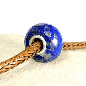 Natural White Pattern Lapis Lazuli Gemstone 14x8mm Faceted Big Hole European Beads Fit In Trollbeads , Pandora ,Ohm  All Kind Bracelets