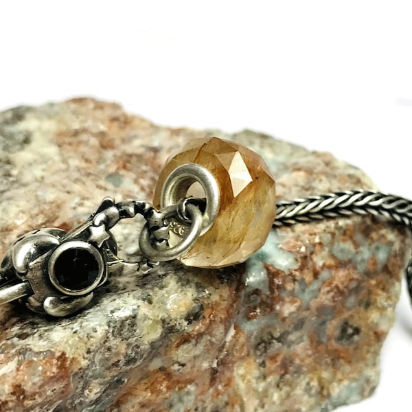 Natural Earthmine Bio Flashy Copper Rutile Gemstone Beads 14 x 8 mm Faceted Big Hole European Beads Fit In all Kind Bracelets Fancy Cut Beads