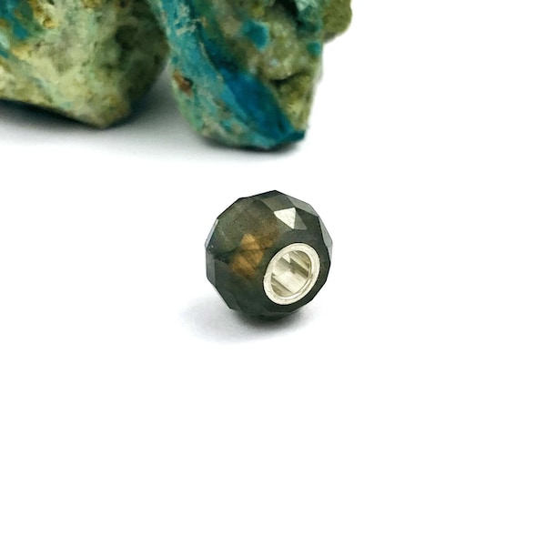Full Silver Core Natural Golden Flashy Labradorite Gemstone Spider Cut 12 x 8 mm Faceted Large Hole Beads Jewelery Making Bead Women Jewellery