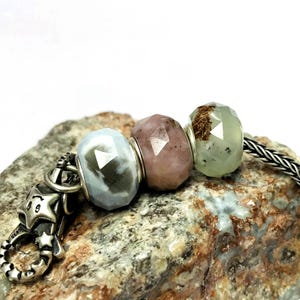 Earthmine Rare Pattern Natural Blue Pink Peru Opal Gemstone Large Hole Bead Rose Cut Fit In All Kind European Bracelet Jewellery Making Bead