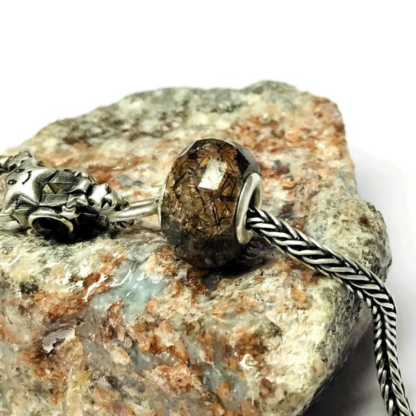 Spider Cut Natural Cacoxenite Rutile Gemstone Faceted Big Hole European Beads Fit in All Type Popular European Bracelets Chain Jewelry