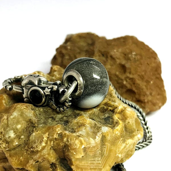 Perline europee lisce con foro grande e motivo doppio mozzafiato, opale bianco nero naturale, adatte a tutti i tipi di braccialetti popolari.