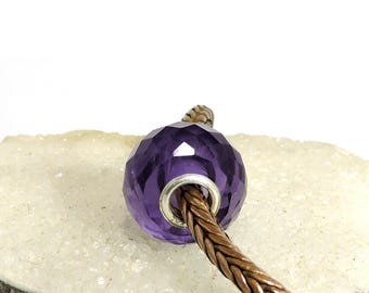 Clear High Grade Natural Purple Amethyst Gemstone Big Hole European Beads S 925 Silver Fit In Trollbeads , Pandora ,Ohm And all Bracelets