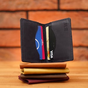 Foldable Leather Credit Cards Case with Personalization, Monogrammed Business Card Holder, Front Pocket Wallet for Business Cards