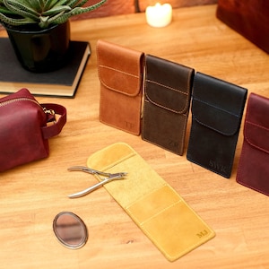 Personalizowany skórzany zestaw do manicure, monogramowany organizer na narzędzia, spersonalizowany pokrowiec na nożyczki z magnetycznym zamknięciem, prezent dla niej