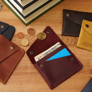 Cartera de cuero minimalista, cartera de hombre personalizada, carteras personalizadas con iniciales estampadas, monedero, regalo para papá, regalo del día del padre