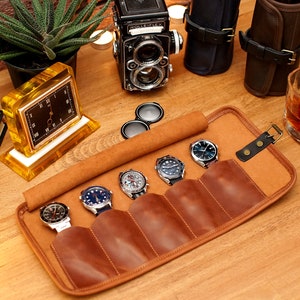 Horlogerol leer, gepersonaliseerde horlogerol met monogram in reliëf, reishorlogerol voor 1-5 horloges, beschermende horlogekastrol, herencadeau