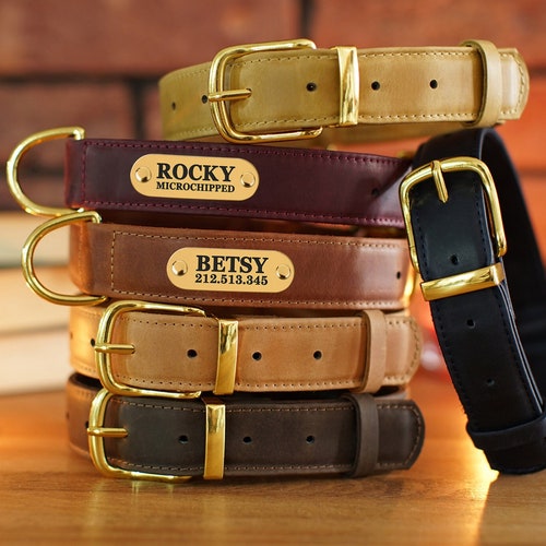 Engraved Leather Dog Collar Personalized Dog Collar Etsy