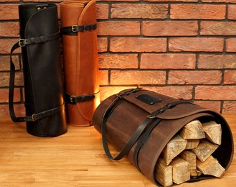 Leñero de cuero personalizable, leñero personalizado, bolsa para leña, decoración rústica para chimenea, regalo para el Día del Padre, regalo para papá