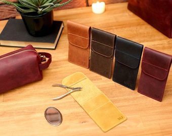 Ensemble de manucure en cuir personnalisé, organiseur à monogramme pour outils, étui à ciseaux personnalisé avec fermeture magnétique, cadeau pour elle