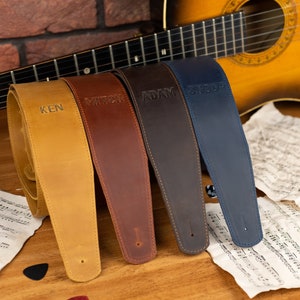 Personalized Guitar Strap, Leather Guitar Strap for Electric, Classical, Bass Guitar, Padded Adjustable Guitar Strap, Gift for Men&#39;s