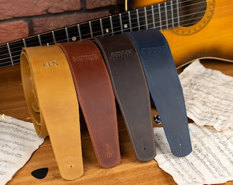 Personalized Guitar Strap, Leather Guitar Strap for Electric, Classical, Bass Guitar, Padded Adjustable Guitar Strap, Gift for Men's