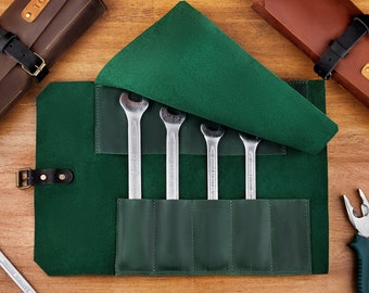 Personalized Leather Tool Roll, Car Tool Organizer, Bicycle Tool Organizer Bag, Personalized Gift for Him, Father Gift